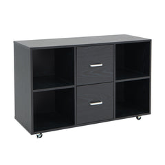 2 Drawer Wood Mobile File Cabinet with 4 Open Compartments