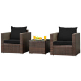 3 Pieces Patio Conversation Rattan Furniture Set with Cushion
