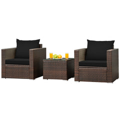3 Pieces Patio Conversation Rattan Furniture Set with Cushion