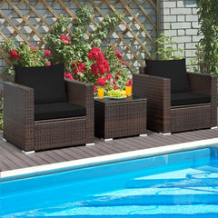 3 Pieces Patio Conversation Rattan Furniture Set with Cushion