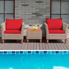 3 Pieces Patio Rattan Furniture Set with Washable Cushion for Yard Porch