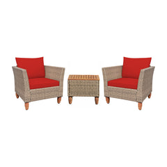 3 Pieces Patio Rattan Furniture Set with Washable Cushion for Yard Porch