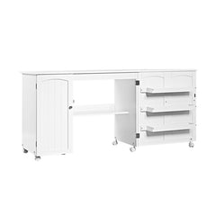 Folding Large Sewing Table Storage Shelves and Lockable Casters