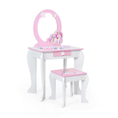 Kids Vanity Set Makeup Dressing Table and Chair Set with Mirror and Drawer