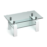 2-Tier Rectangle Glass Coffee Table with Storage Shelf for Living Room
