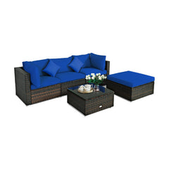 5 Pieces Outdoor Patio Rattan Furniture Set Sectional Conversation with Cushions