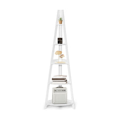 5-Tier Modern Corner Bookcase Shelf with Strong Wooden Frame