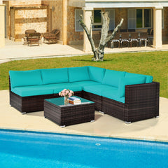 6 Pieces Patio Rattan Furniture Set with Cushions