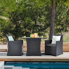 3 Pieces Patio Rattan Furniture Set with Cushion and Sofa Armrest