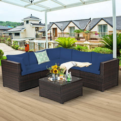 6 Pieces Rattan Patio Sectional Sofa Set with Cushions for 4-5 Person