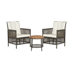 3 Pieces Patio Rattan Furniture Set with Cushioned Sofas and Wood Table Top