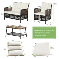 4 Pieces Patio Rattan Furniture Set with 2-Tier Coffee Table