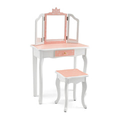 Princess Vanity Table and Chair Set with Tri-Folding Mirror and Snowflake Print