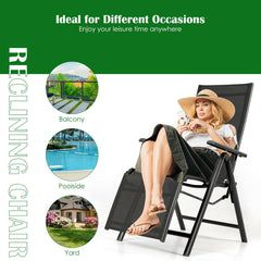 Outdoor Folding Lounge Chair with 7 Adjustable Backrest and Footrest Positions