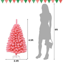 4.5/6.5/7.5 Feet Pink Christmas Tree with Snow Flocked PVC Tips and Metal Stand
