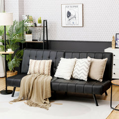 Convertible PU Leather Sofa Bed with Adjustable Backrest for Living Room