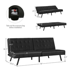 Convertible PU Leather Sofa Bed with Adjustable Backrest for Living Room