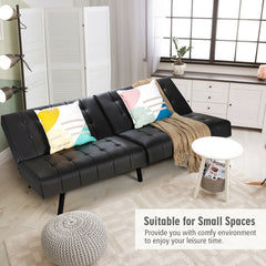 Convertible PU Leather Sofa Bed with Adjustable Backrest for Living Room