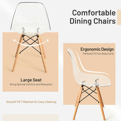 Set of 4 Dining Chairs Modern Plastic Shell Side Chair with Clear Seat and Wood Legs
