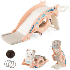 4-in-1 Kids Slide Rocking Horse with Basketball