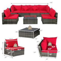 7 Pieces Rattan Sectional Sofa Set with Cushion for Patio Garden
