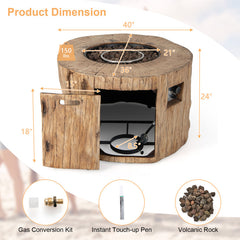 40 Inch Round Propane Gas Fire Pit Table Wood-Like Surface with Laval Rock