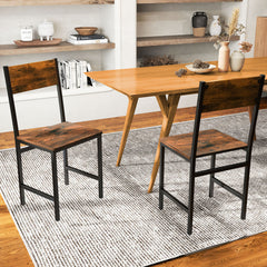 Industrial Kitchen Side Chairs Set of 2 with Metal Legs and Slanted Back