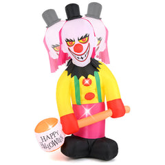 5.9 x 7.9 FT Inflatable Halloween Head Turning Clown with Hammer and Flashing Eyes