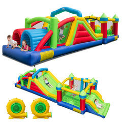 Inflatable Obstacle Course Bounce House with Dual Slides with 2 680W Blower