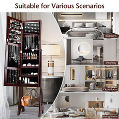 Freestanding Jewelry Cabinet Armoire Organizer with Bevel Edge Mirror