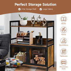 2-Tier Baker's Rack Industrial Kitchen Microwave Oven Stand with Storage Cabinet