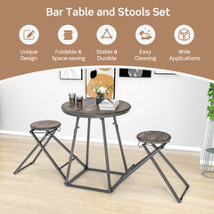 3 Pieces Dining Table Set with 2 Foldable Stools for Small Space