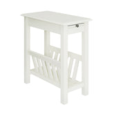 2-Tier Narrow End Table with Pull-out Tray and Solid Rubber Wood Legs