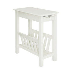 2-Tier Narrow End Table with Pull-out Tray and Solid Rubber Wood Legs