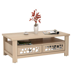 3-tier Coffee Table with 2 Drawers and 5 Support Legs