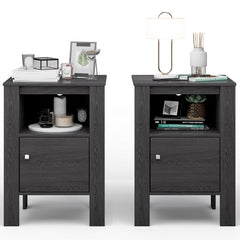 Compact Floor Farmhouse Nightstand with Open Shelf and Cabinet