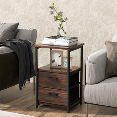 3-Tier Retro Nightstand with 2 Removable Fabric Drawers and Open Shelf