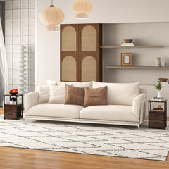 3-Tier Retro Nightstand with 2 Removable Fabric Drawers and Open Shelf