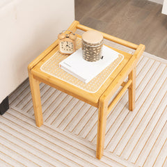 Bamboo Vanity Stool with Rattan Top and Reinforcement Bar