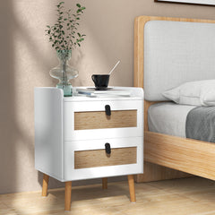 Modern End Table Bedside Table with 2 Rattan Decorated Drawers