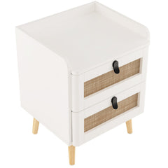 Modern End Table Bedside Table with 2 Rattan Decorated Drawers