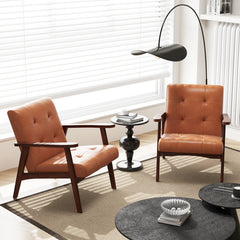 Mid Century Accent Chair with Solid Rubber Wood Frame and Leather Cover