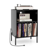 Record Player Stand with Record Storage Shelf and Charging Station