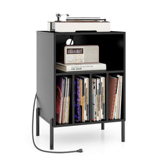Record Player Stand with Record Storage Shelf and Charging Station