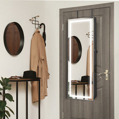 Mirrored Jewelry Armoire with Full Length Mirror and 2 Internal LED Lights