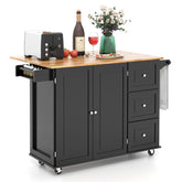 Kitchen Wood Island Trolley Cart with Drop-Leaf Tabletop and Storage Cabinet