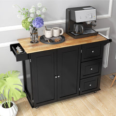 Kitchen Wood Island Trolley Cart with Drop-Leaf Tabletop and Storage Cabinet