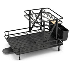 2-Tier Collapsible Dish Drainer Rack with Removable Drip Tray