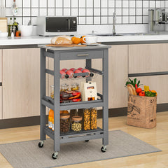 Kitchen Rolling Island Cart with Stainless Steel Tabletop and Basket