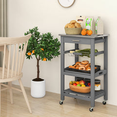 Kitchen Rolling Island Cart with Stainless Steel Tabletop and Basket